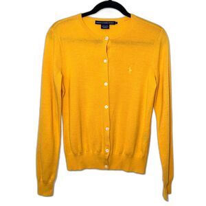 Ralph Lauren Sport Crew Neck Merino Wool Cardigan - Marigold M